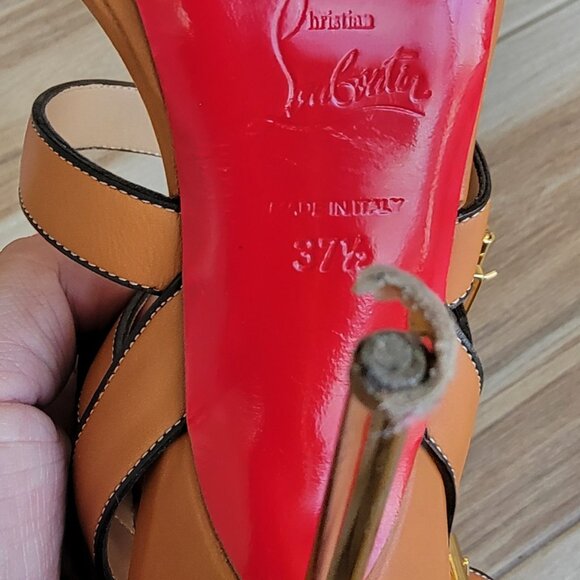 Christian Louboutin Funky 120 Tan Leather Gladiator Sandal Strap Shoes Eur. 37.5 - Picture 13 of 15